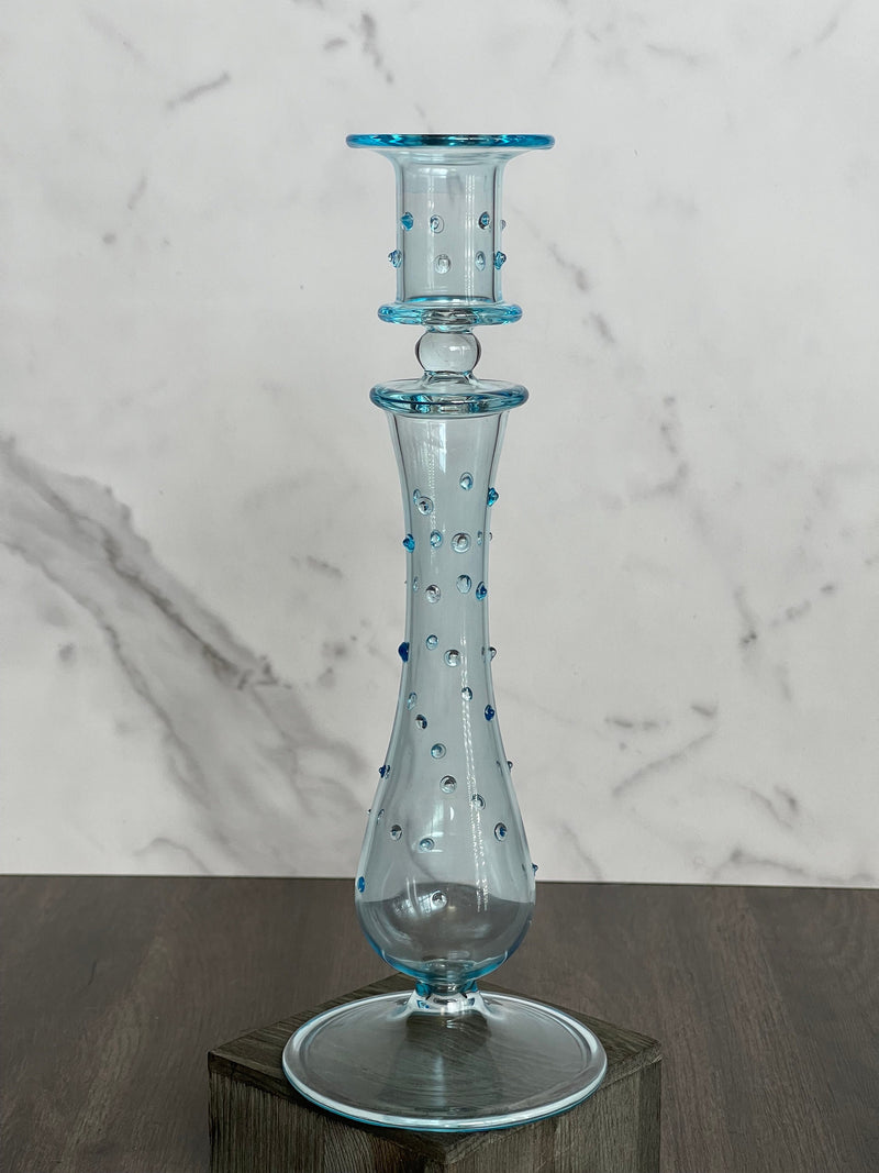 Handblown Curved Teardrop w/ Dots Design Candle Holder