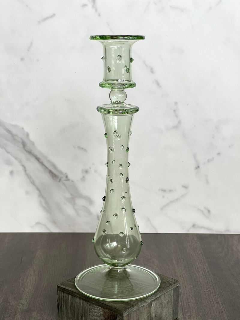 Handblown Curved Teardrop w/ Dots Design Candle Holder