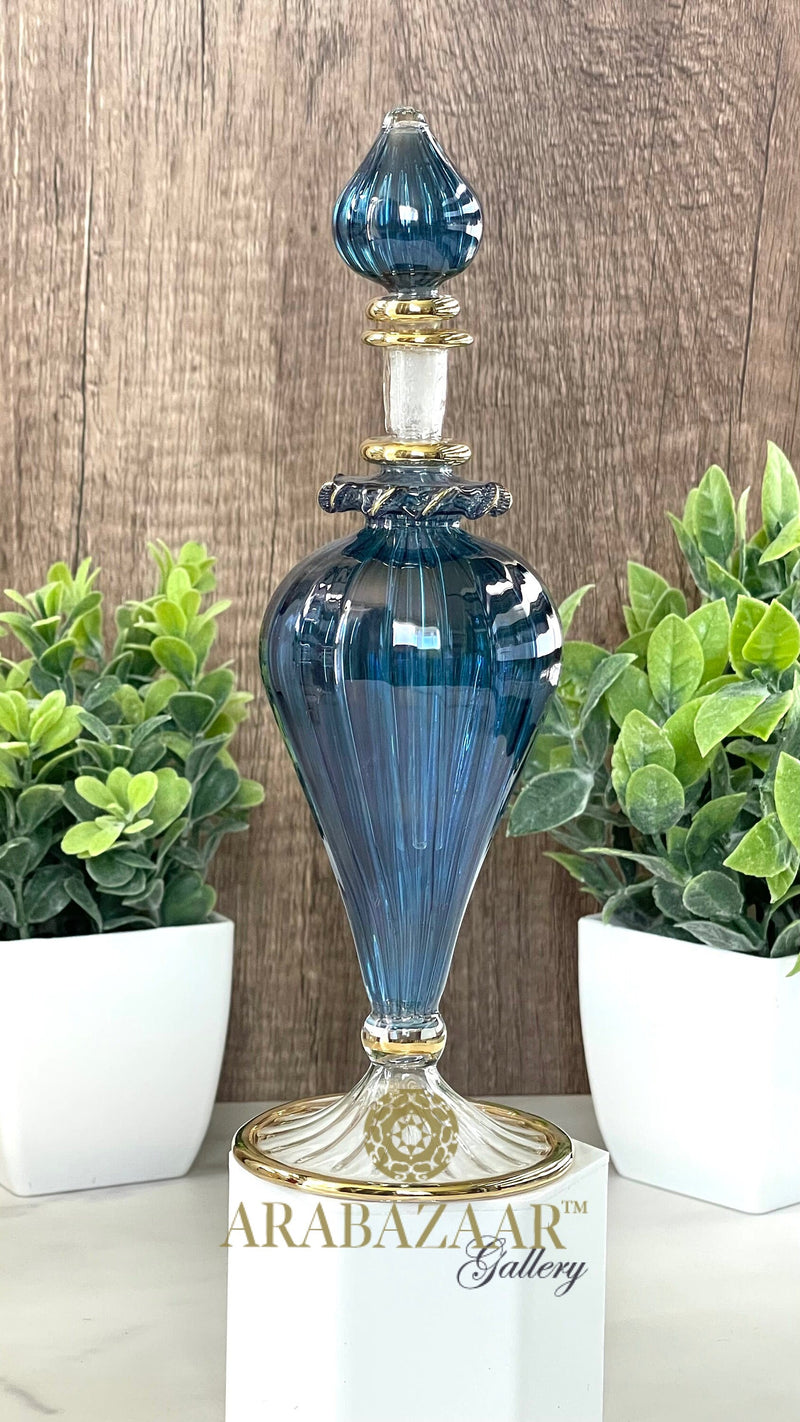 Egyptian Perfume bottle Elegant Swirl Glass/14K Gold Trim