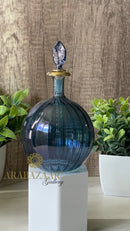 Egyptian Perfume bottle Globe Swirl W/Leaf Stopper/14 K Gold Trim