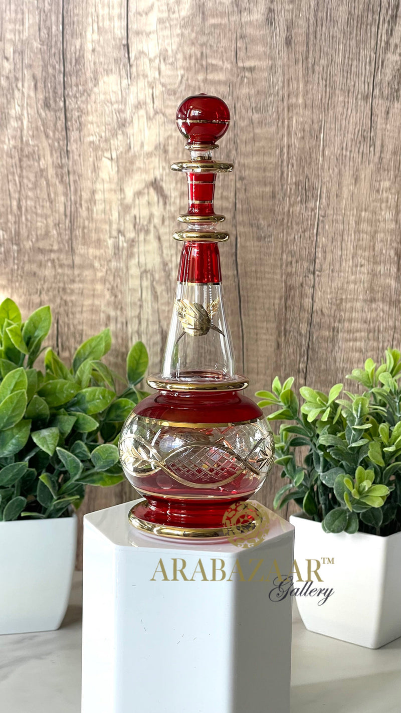Egyptian Perfume bottle Etched Elegant/Globe hand engraving design 14K Gold Trim