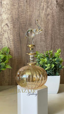 Egyptian Perfume bottle Flat Globe Swirl  W/ Elephant Stopper/14 K Gold Trim