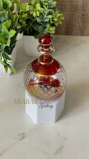 Egyptian Perfume bottle Flat Globe Shape  W/14 K Gold Trim & Hand Engraving