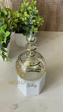 Egyptian Perfume bottle Flat Globe Shape  W/14 K Gold Trim & Hand Engraving