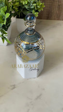 Egyptian Perfume bottle Flat Globe Shape  W/14 K Gold Trim & Hand Engraving