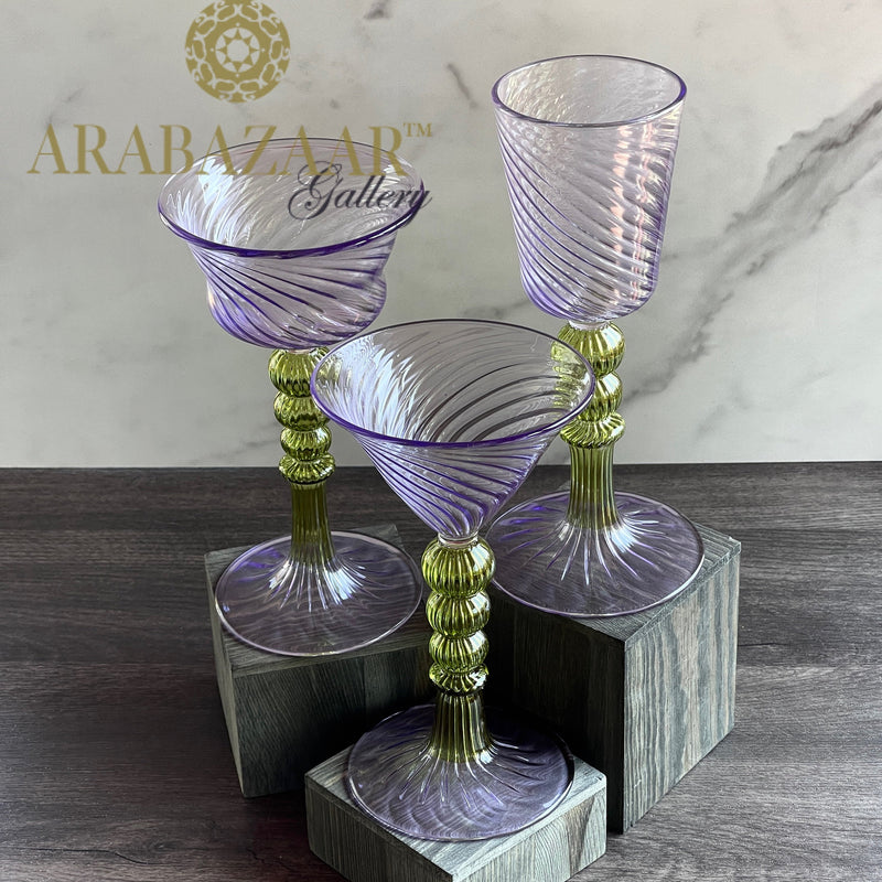 The Royal light Purple & Olive Goblet Swirl Glass (Set of 3)