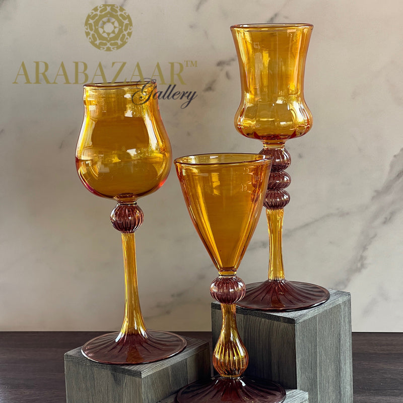 The Majestic Orange & Brownish Goblet Swirl Glass (Set of 3)
