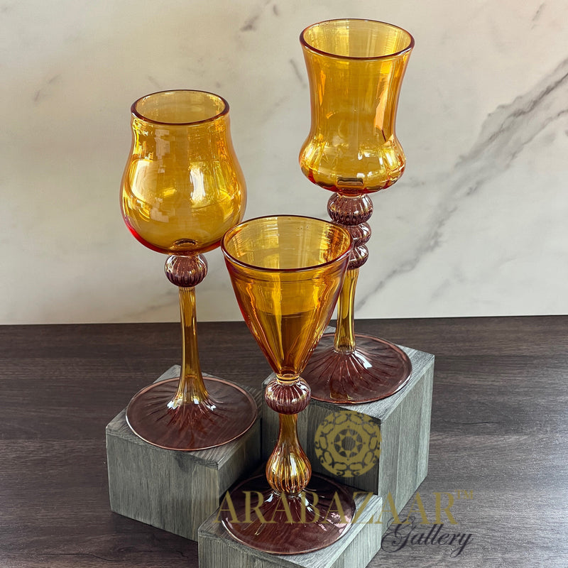 The Majestic Orange & Brownish Goblet Swirl Glass (Set of 3)