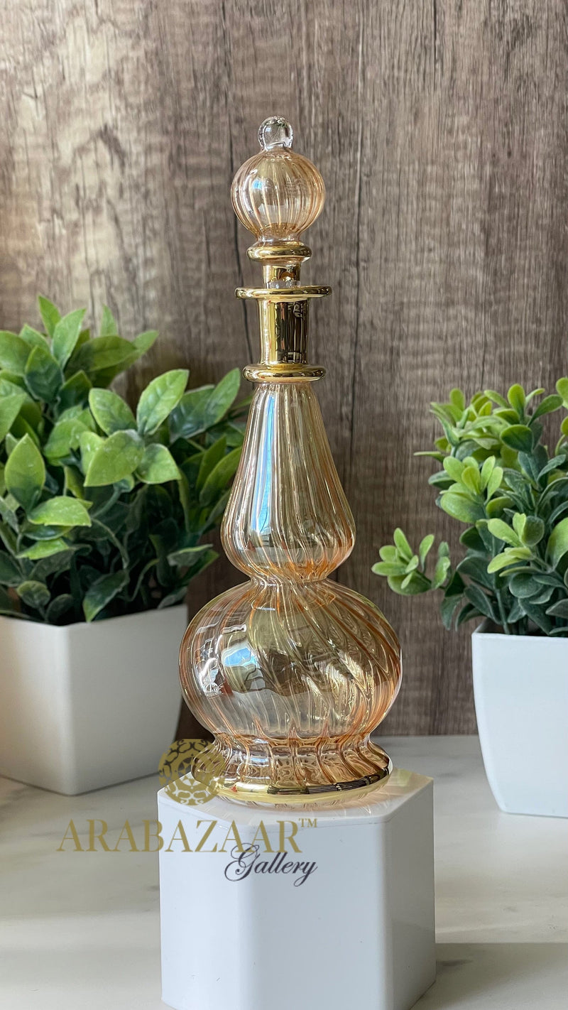 Egyptian Perfume bottle Etched TearDrop/Globe Swirl 14 K Gold Trim