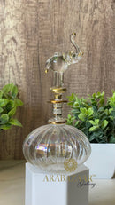 Egyptian Perfume bottle Flat Globe Swirl  W/ Elephant Stopper/14 K Gold Trim