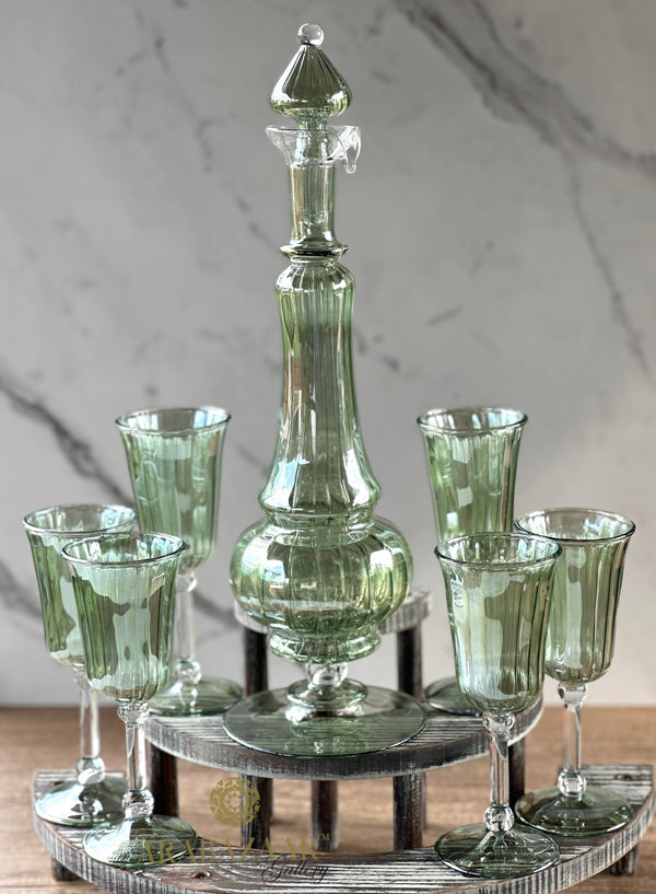 One of Kind Egyptian Handcrafted Macaroon Glass Drinking Set/ Iridescent