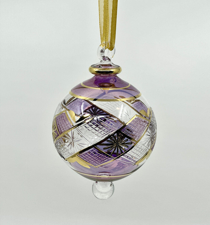Large Crystal Globe w/ Hand Painted Geometric Design - Egyptian Hand Blown Glass Ornament