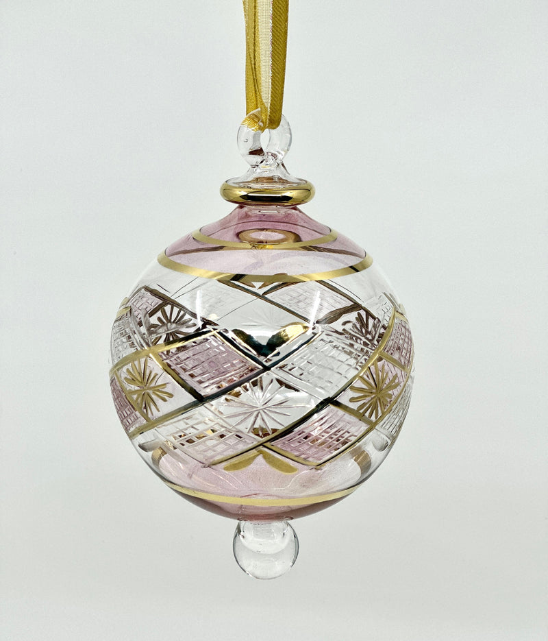 Large Crystal Globe w/ Hand Painted Geometric Design - Egyptian Hand Blown Glass Ornament