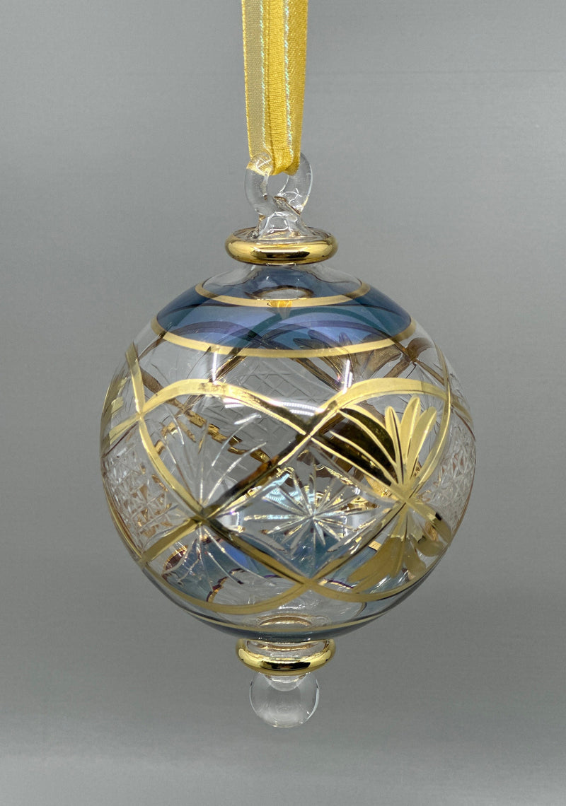 Large Globe w/ Etched Glass Design- Egyptian Hand Blown Glass Ornament