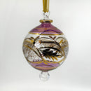 Large Globe w/ Hand Painted Geometric Leaf Design - Egyptian Hand Blown Glass Ornament