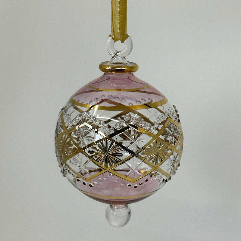 Large Globe w/ Hand Painted Gold Design - Raised Glass- Egyptian Hand Blown Glass Ornament