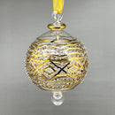 Large Crystal Globe w/ Gold Geometric Design & Red Ends Glass- Egyptian Hand Blown Glass Ornament