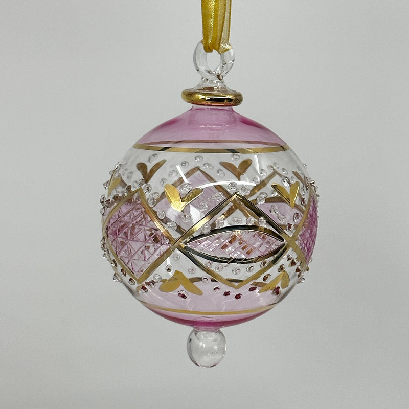 Large Crystal Globe w/ Colorful Glass Ends - Egyptian Hand Blown Glass Ornament