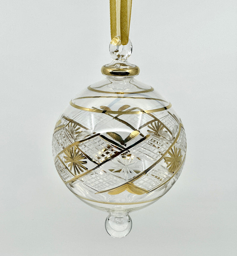 Large Crystal Globe w/ Hand Painted Geometric Design - Egyptian Hand Blown Glass Ornament