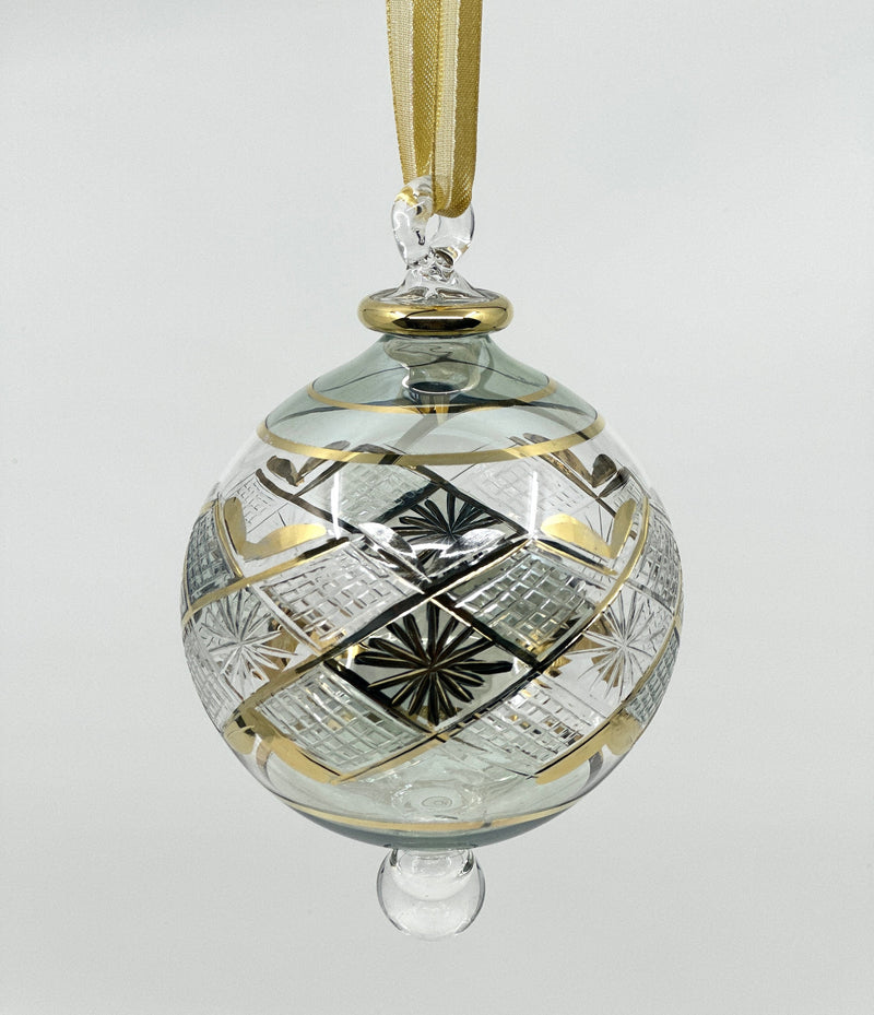Large Crystal Globe w/ Hand Painted Geometric Design - Egyptian Hand Blown Glass Ornament