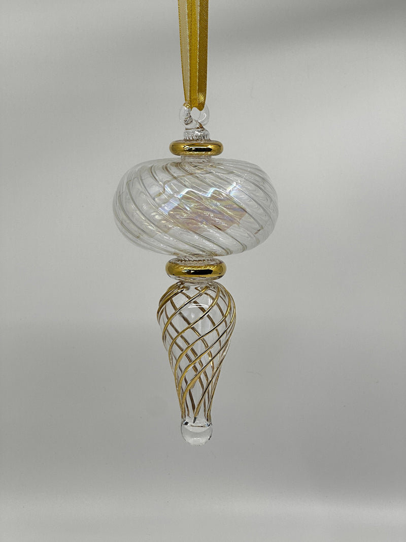 Large Swirl Sphere W/Teardrop Swirl & Gold End - Egyptian Hand Blown Glass Ornament