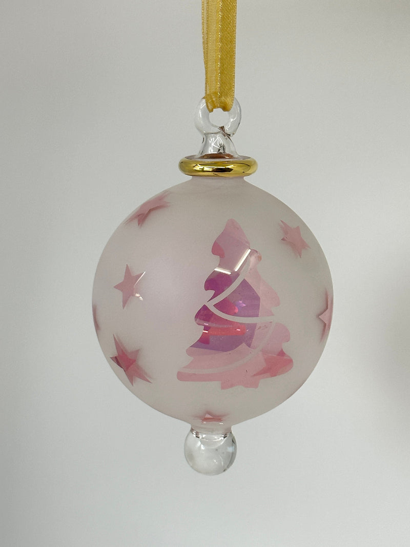 Frosted Globe w/ Eccentric Designs- Egyptian Hand Blown Glass Ornament
