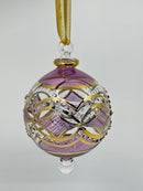 Large Crystal Globe w/ Green Glass End & w/ Hand Painted Ribbon- Egyptian Hand Blown Glass Ornament