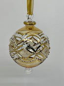 Large Crystal Globe w/ Green Glass End & w/ Hand Painted Ribbon- Egyptian Hand Blown Glass Ornament