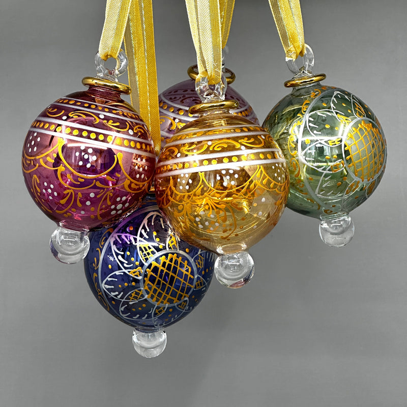 Small Globe - Hand dry painted - Egyptian Hand Blown Glass Ornament