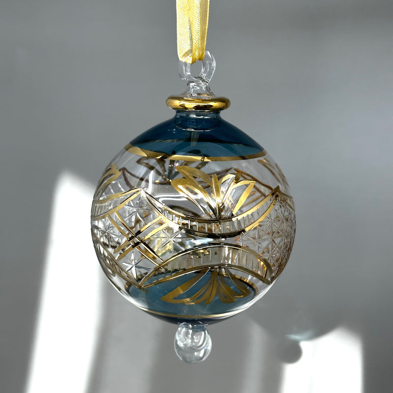 Large Crystal Globe w/ Green Glass Ends - Egyptian Hand Blown Glass Ornament