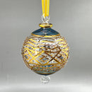 Large Crystal Globe w/ Gold Geometric Design & Red Ends Glass- Egyptian Hand Blown Glass Ornament