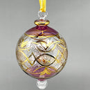Large Crystal Globe w/ Green Ends & Geometric Design - Egyptian Hand Blown Glass Ornament