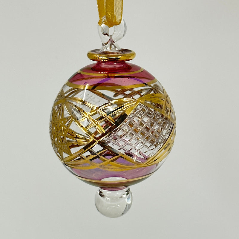 Small Globe w/ Hand Painted Design - Egyptian Hand Blown Glass Ornament