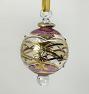 Small Crystal Globe w/ Pink Glass Ends & Hand Painted Designs- Egyptian Hand Blown Glass Ornament