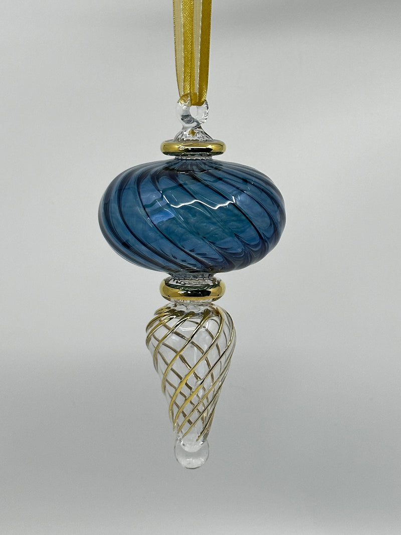 Large Swirl Sphere W/Teardrop Swirl & Gold End - Egyptian Hand Blown Glass Ornament