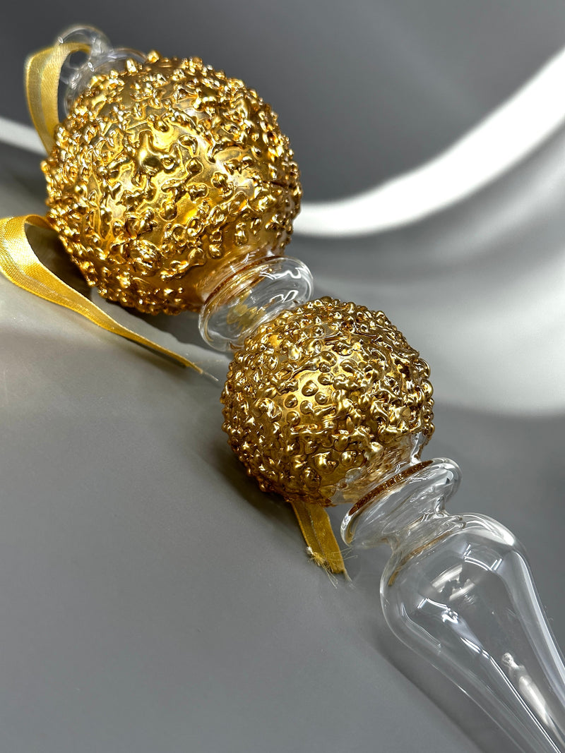 Granular 2 Gold Ball Baton W/ Crystal Teardrop Base Ornament