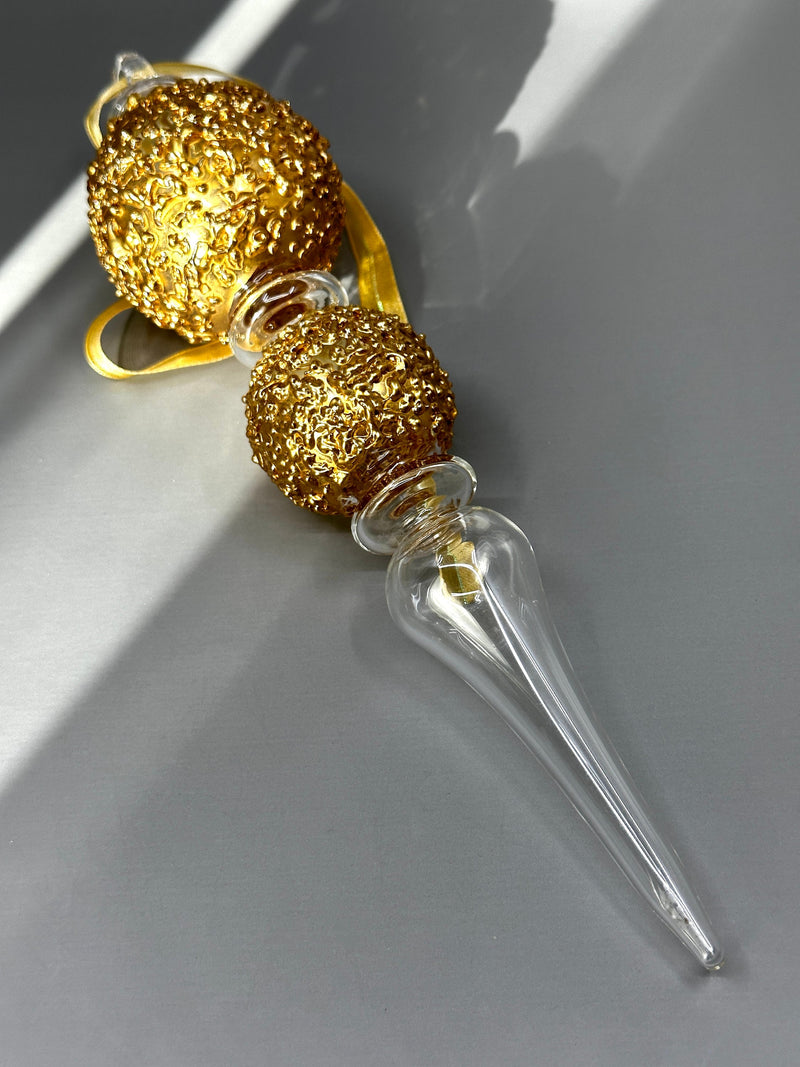 Granular 2 Gold Ball Baton W/ Crystal Teardrop Base Ornament