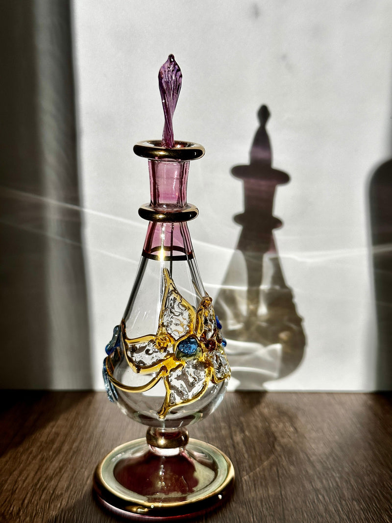 Luxury Embossed Glass Design Egyptian Handblown Perfume Bottles, Set of Five Variety