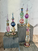Unique Etching Design Egyptian Handblown Glass Perfume Bottles, Set of Five Variety