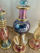 Unique Etching Design Egyptian Handblown Glass Perfume Bottles, Set of Five Variety