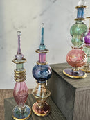 Unique Etching Design Egyptian Handblown Glass Perfume Bottles, Set of Five Variety