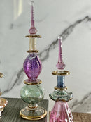 Unique Etching Design Egyptian Handblown Glass Perfume Bottles, Set of Five Variety