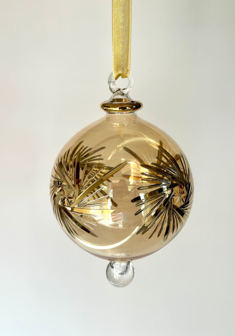 Egyptian Hand Blown Glass Large Globe Ornament with Gold Design, Gold Accents & Raised Glass Beads, Handmade Christmas Tree Decoration