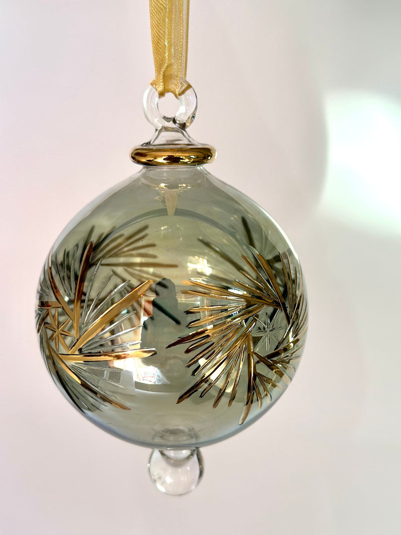 Egyptian Hand Blown Glass Large Globe Ornament with Gold Design, Gold Accents & Raised Glass Beads, Handmade Christmas Tree Decoration