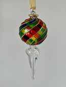 Multi Color Globe End with Crystal Stem Ornament - Egyptian Hand Blown Glass