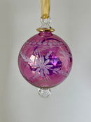 Pastel Large Globe Egyptian Hand Blown Glass Christmas Tree Ornament Etched Flower, Minimalist Glass Balls Unique Xmas Holiday Decoration