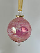 Pastel Large Globe Egyptian Hand Blown Glass Christmas Tree Ornament Etched Flower, Minimalist Glass Balls Unique Xmas Holiday Decoration