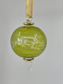 Pastel Large Globe End W/Leaf Egyptian Hand Blown Glass Christmas Tree Ornament Flower Design, Minimalist Glass Balls Unique Xmas.