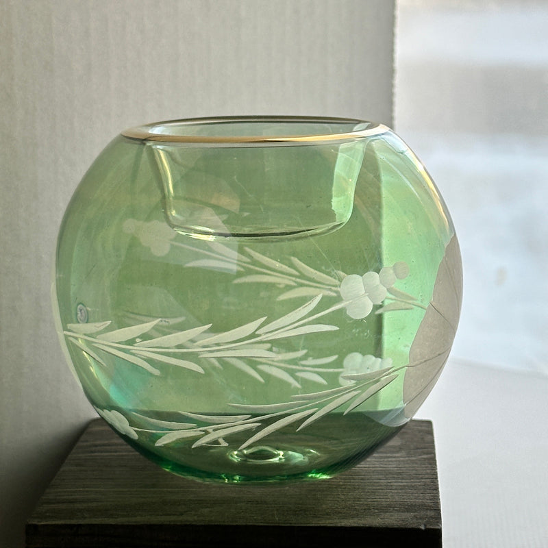 Egyptian Hand Blown Etched Glass Tea Light Holder - Holiday Decor.