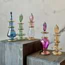 Miniature 5ML Assortment Gold Design Egyptian Handblown Glass Perfume Bottles, Set of Five Variety.